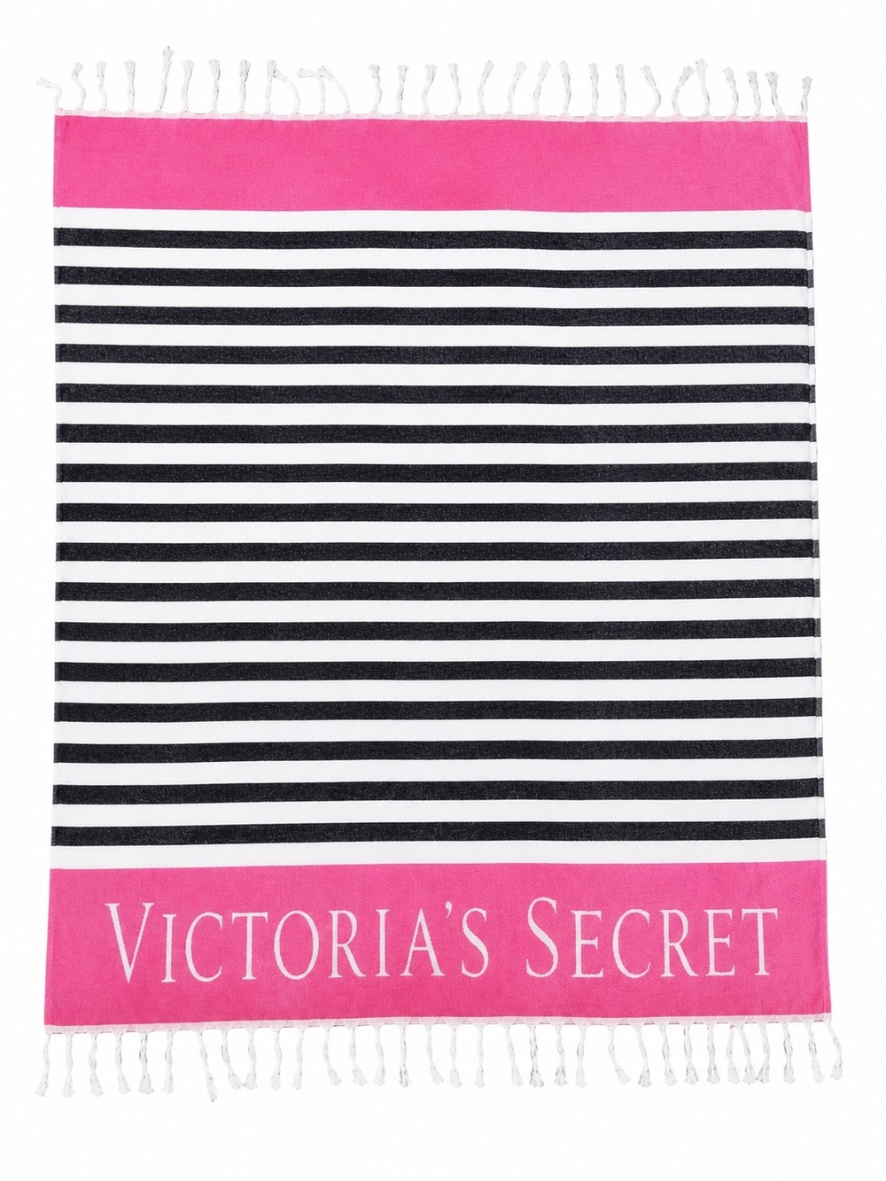 VICTORIA'S SECRET | Pink Black Stripe Terry Beach Towel Blanket Fringe | 52x39